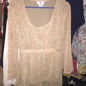 Green sheer flower blouse